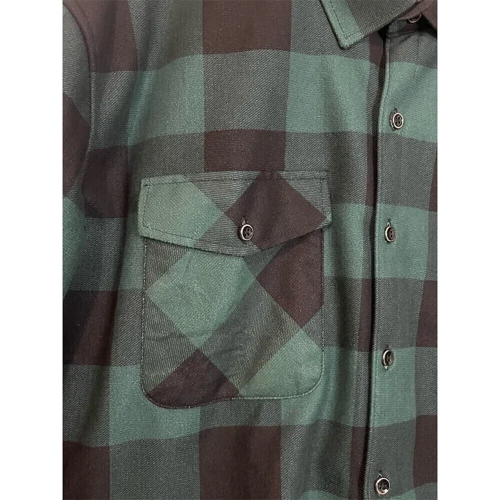 Men’s Shirt Jacket XL Green & Black Buffalo Plaid Fleece Lined Winter Fall Cozy